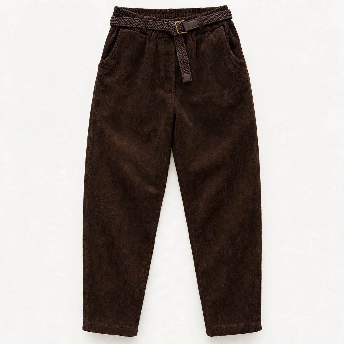 Damen Schlupfhose in Cordoptik mit Flechtgürtel – Made in Italy