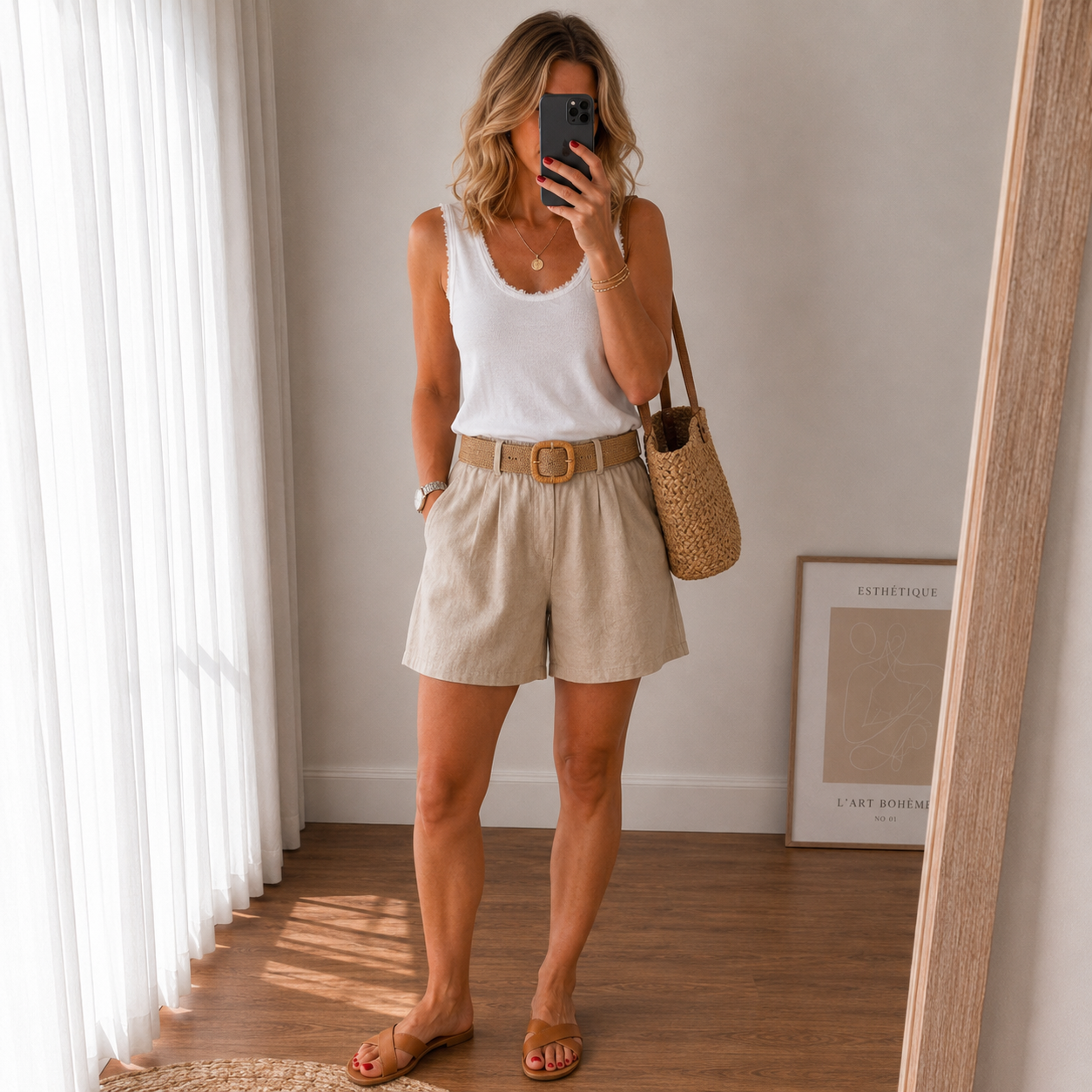 Leinen-Baumwoll-Shorts mit Gürtel