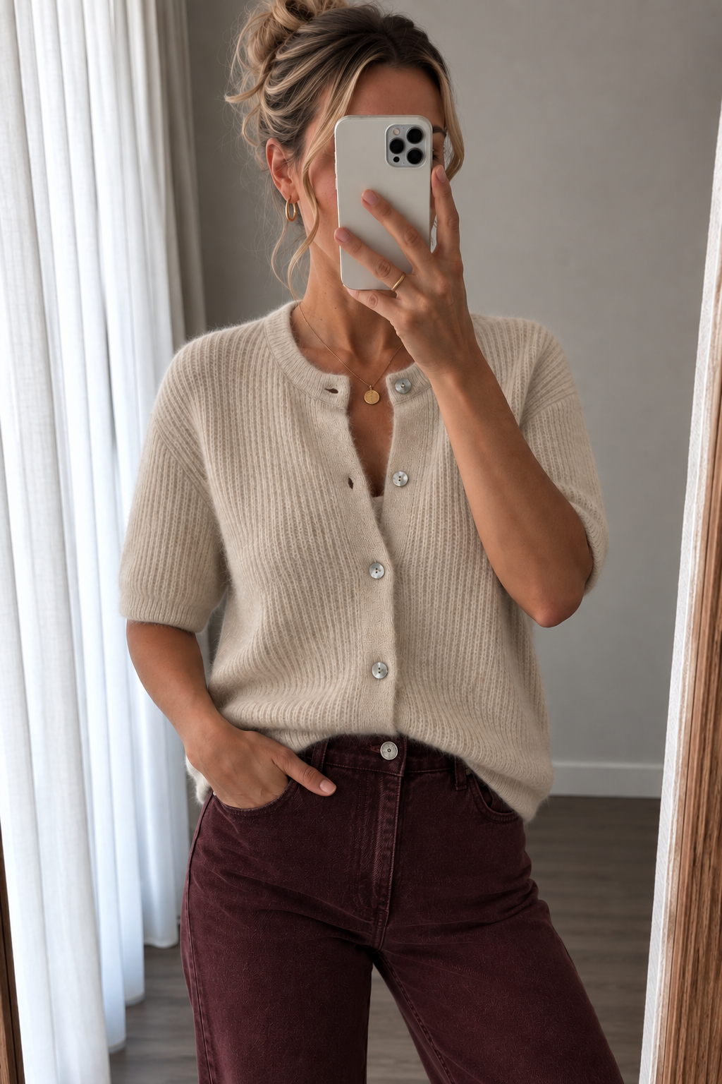 Angora Kurzarm-Cardigan – Made in Italy