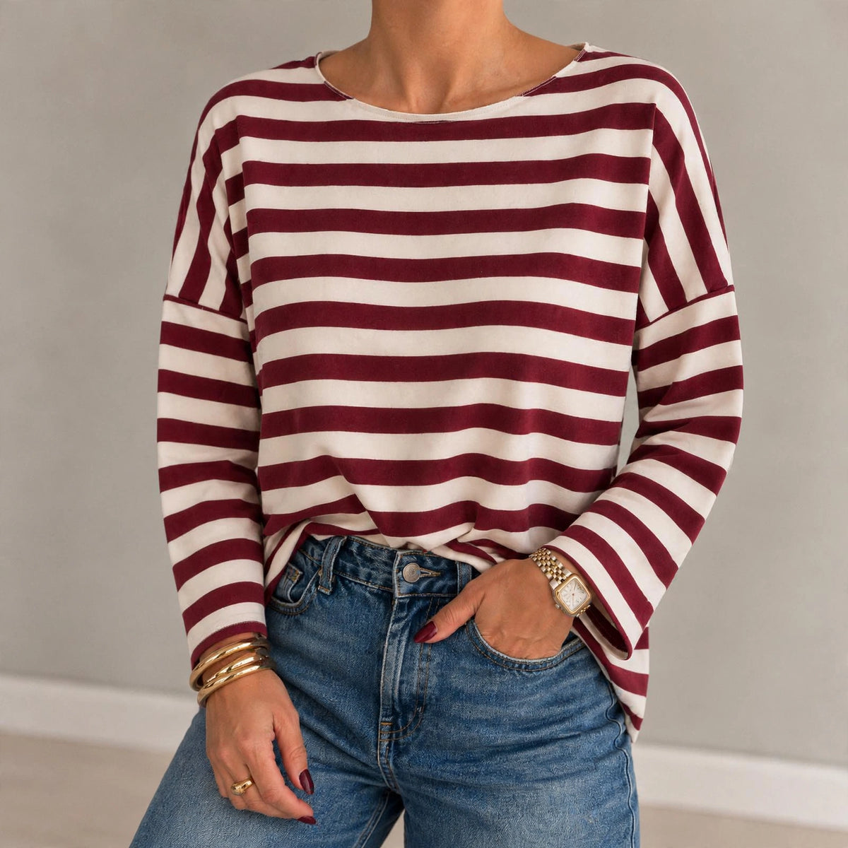 Gestreiftes Oversize-Langarmshirt – Made in Italy