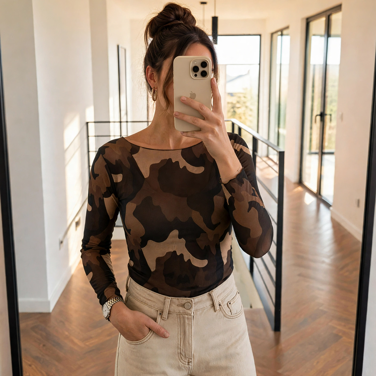 Cashmere Langarmshirt Camouflage