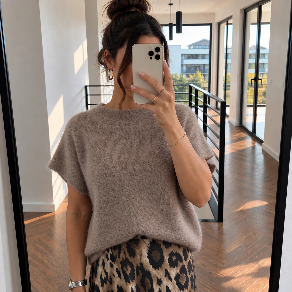 Angora Kurzarm-Pullover – Made in Italy
