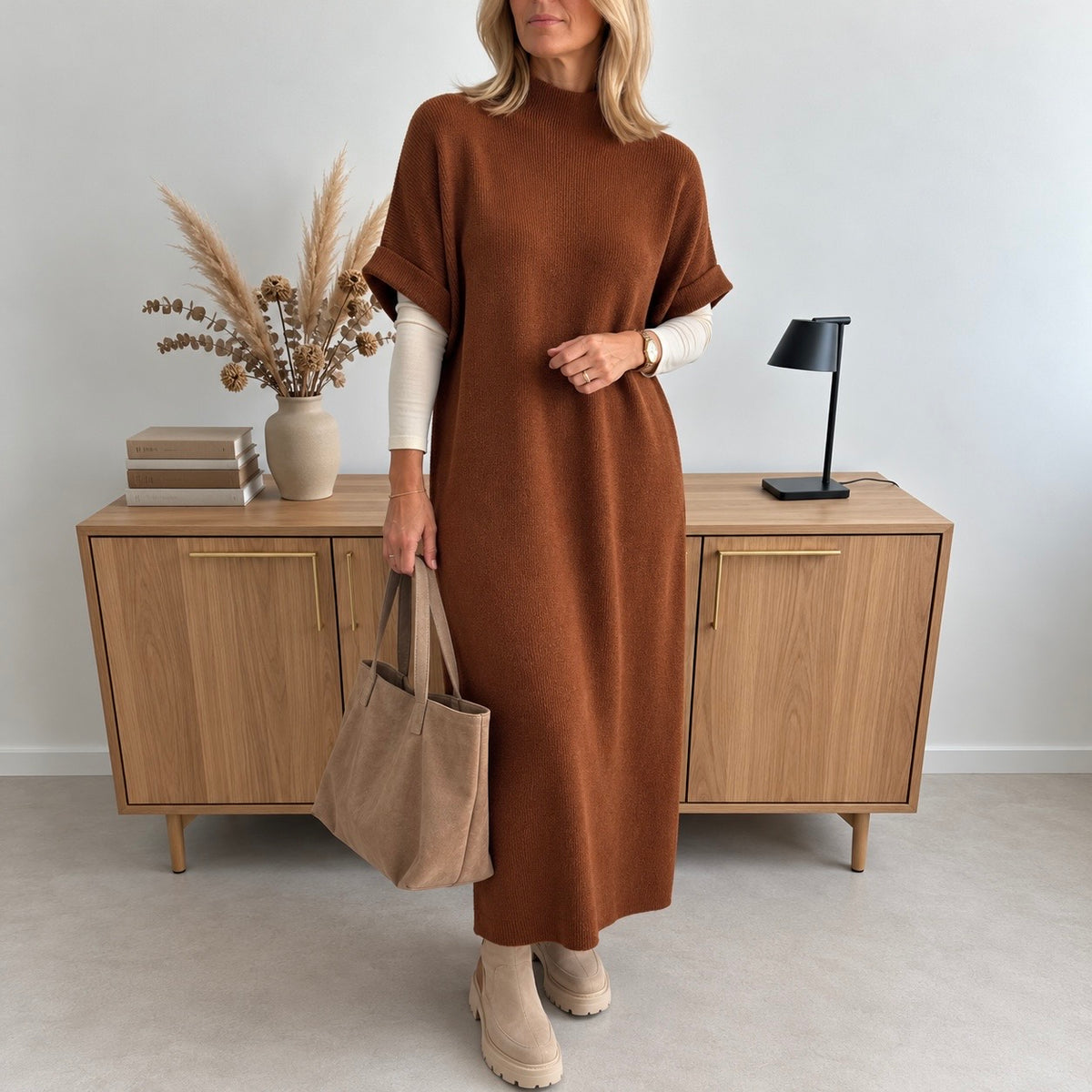 Strickkleid mit Stehkragen – Made in Italy