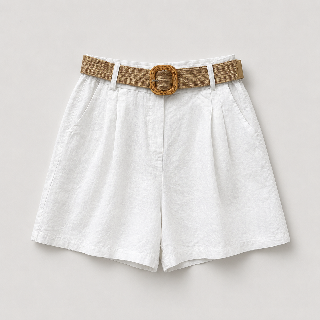Leinen-Baumwoll-Shorts mit Gürtel