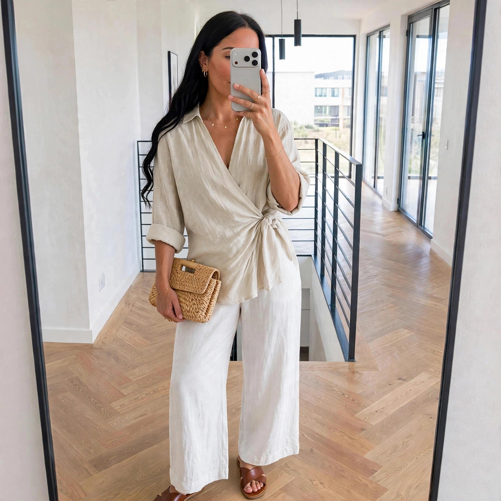 Leinen-Wickelbluse aus 100 % Leinen