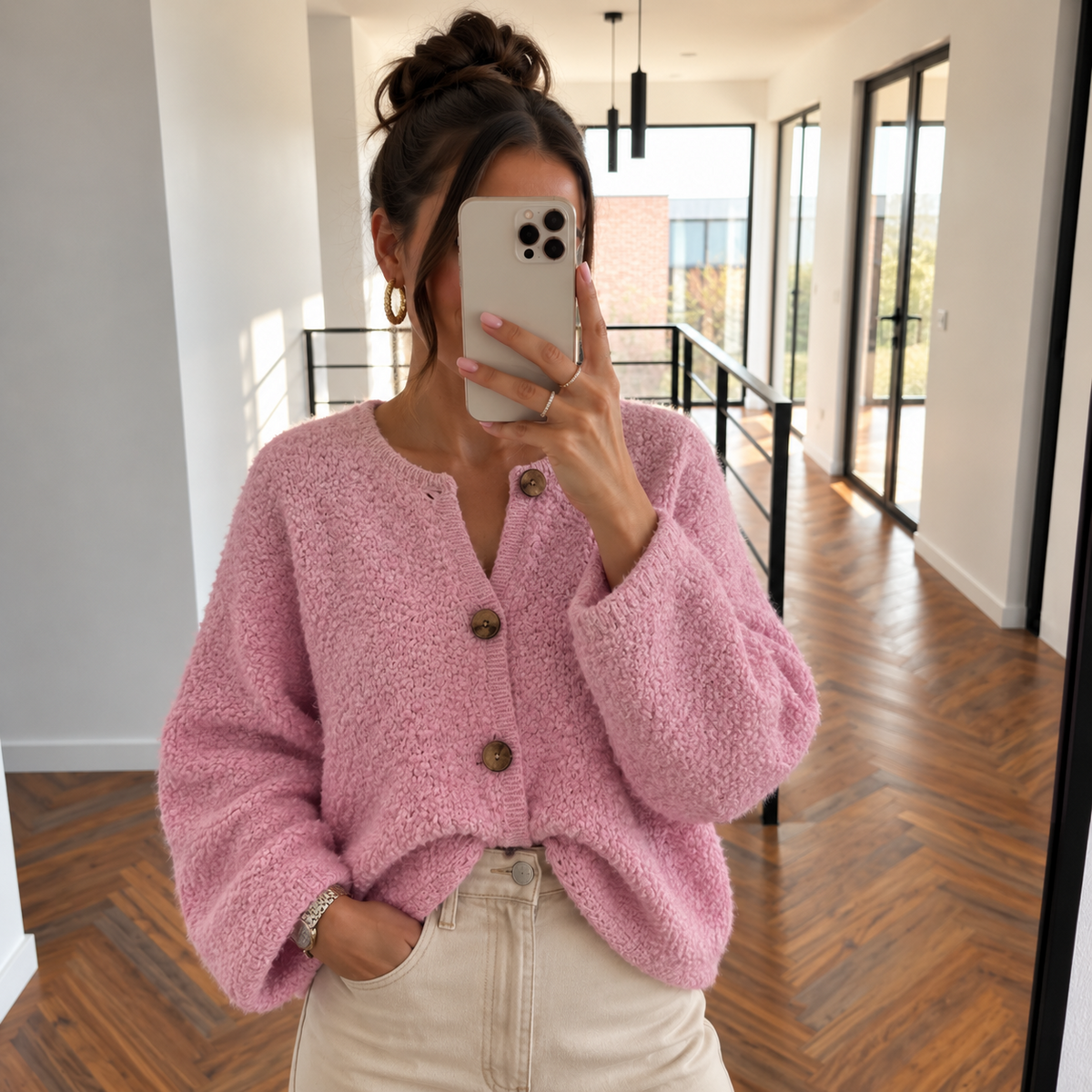 Bouclé Cardigan mit Alpaka & Wolle