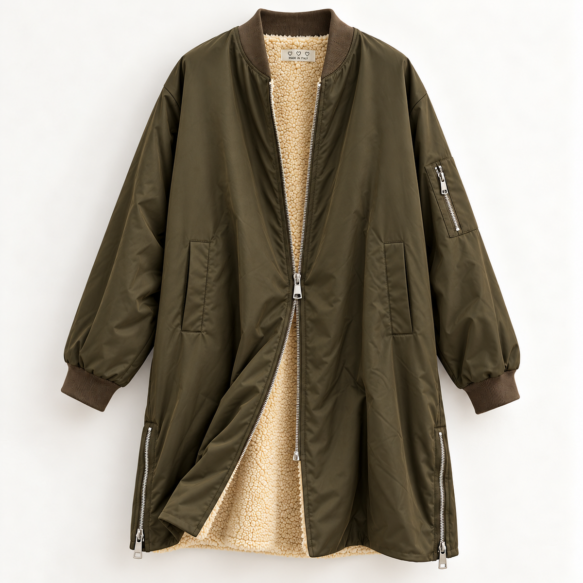 Long-Bomberjacke mit Teddyfutter