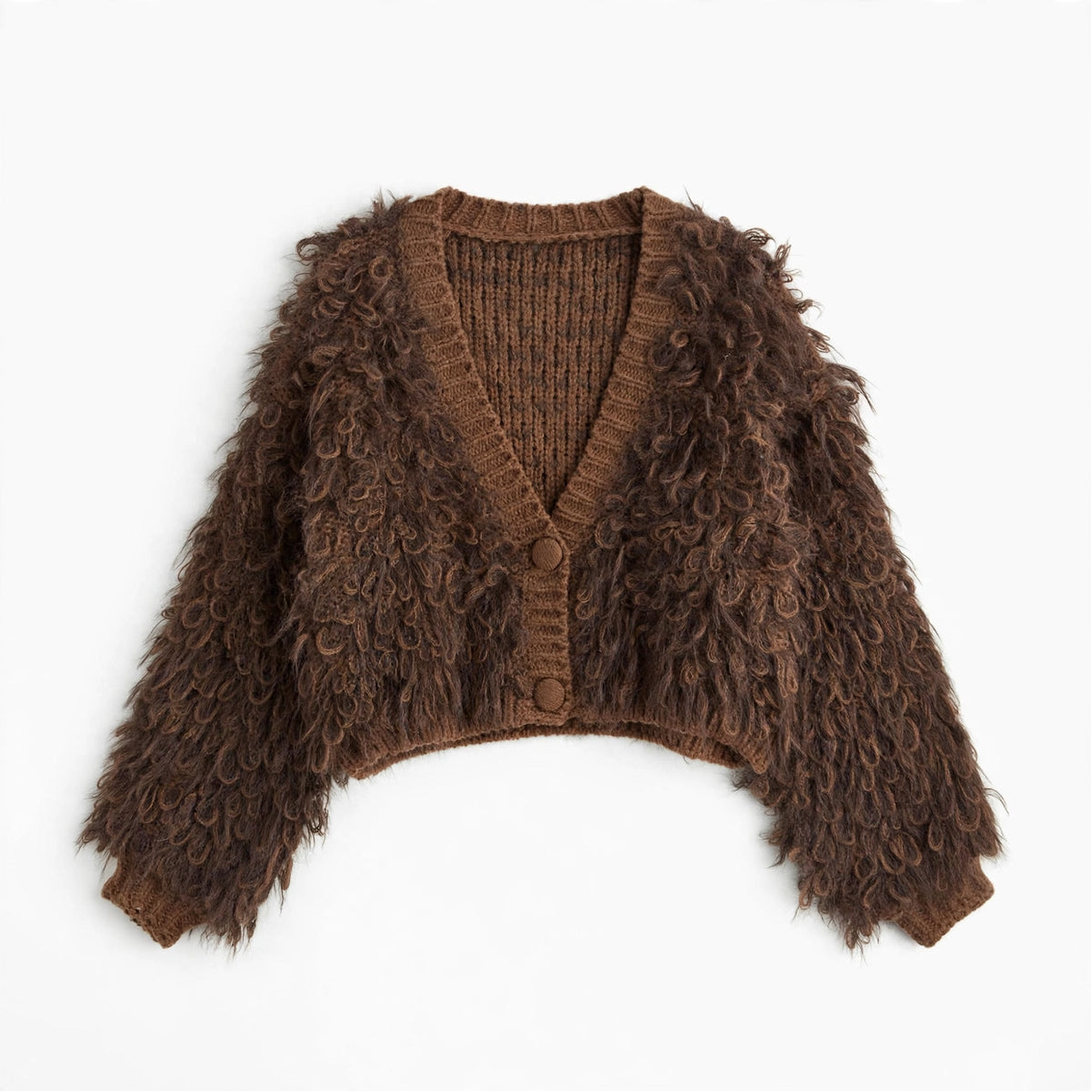 Flauschiger Kurz-Cardigan mit Knöpfen