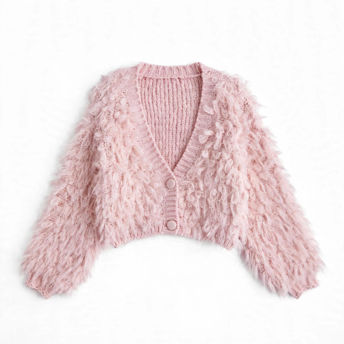 Flauschiger Kurz-Cardigan mit Knöpfen