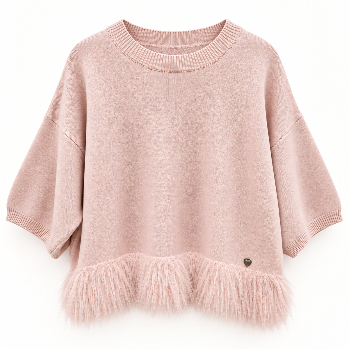 Strickpullover mit Federbesatz & Herzdetail