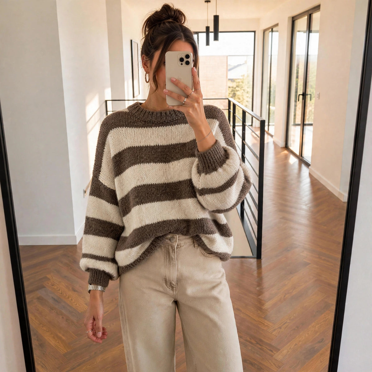 Namaste Gestreifter Oversize-Strickpullover