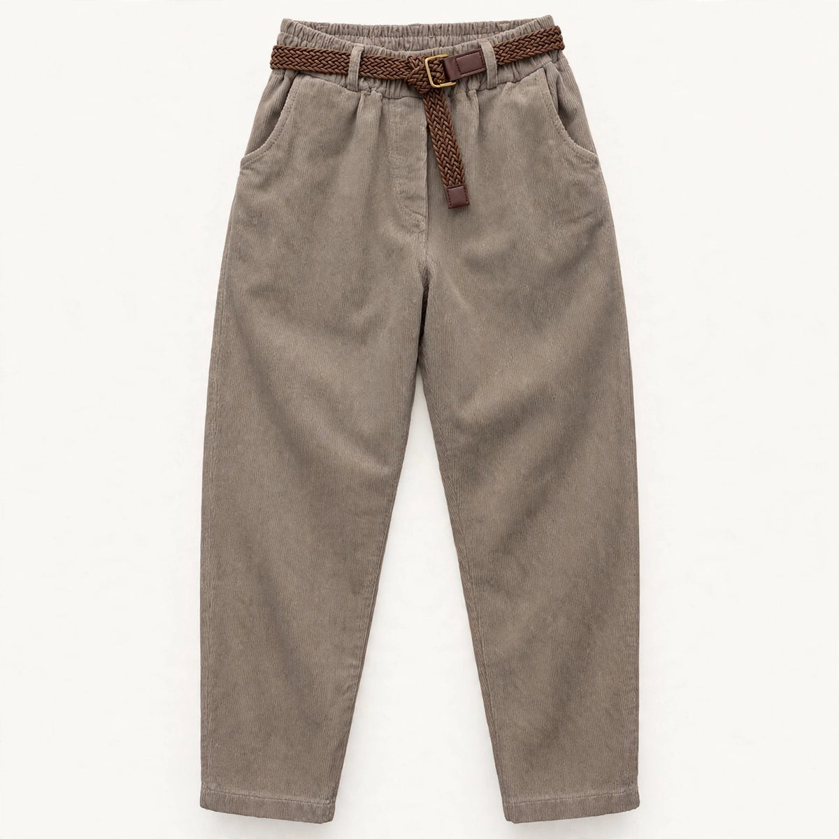 Damen Schlupfhose in Cordoptik mit Flechtgürtel – Made in Italy