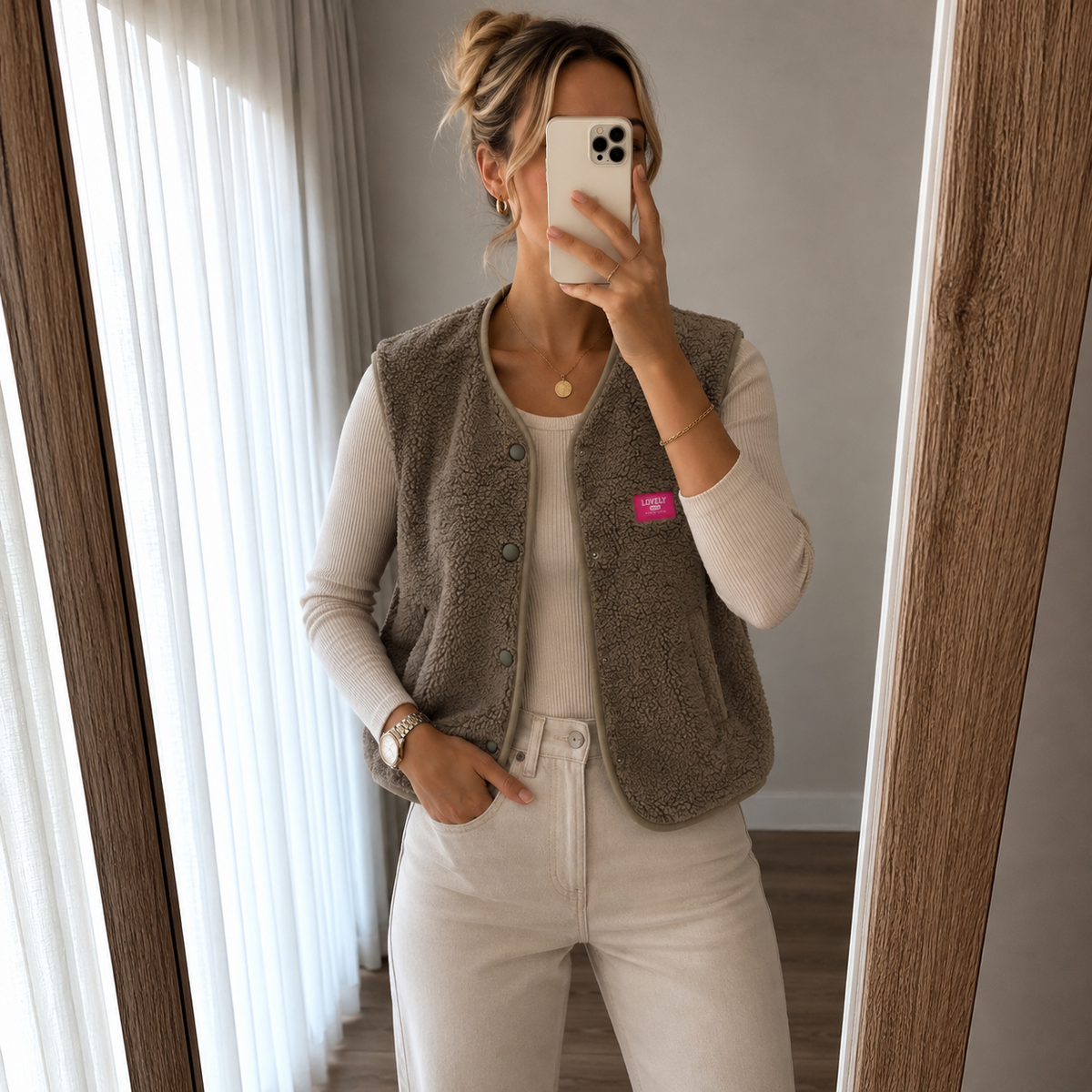 Teddy-Weste mit Label