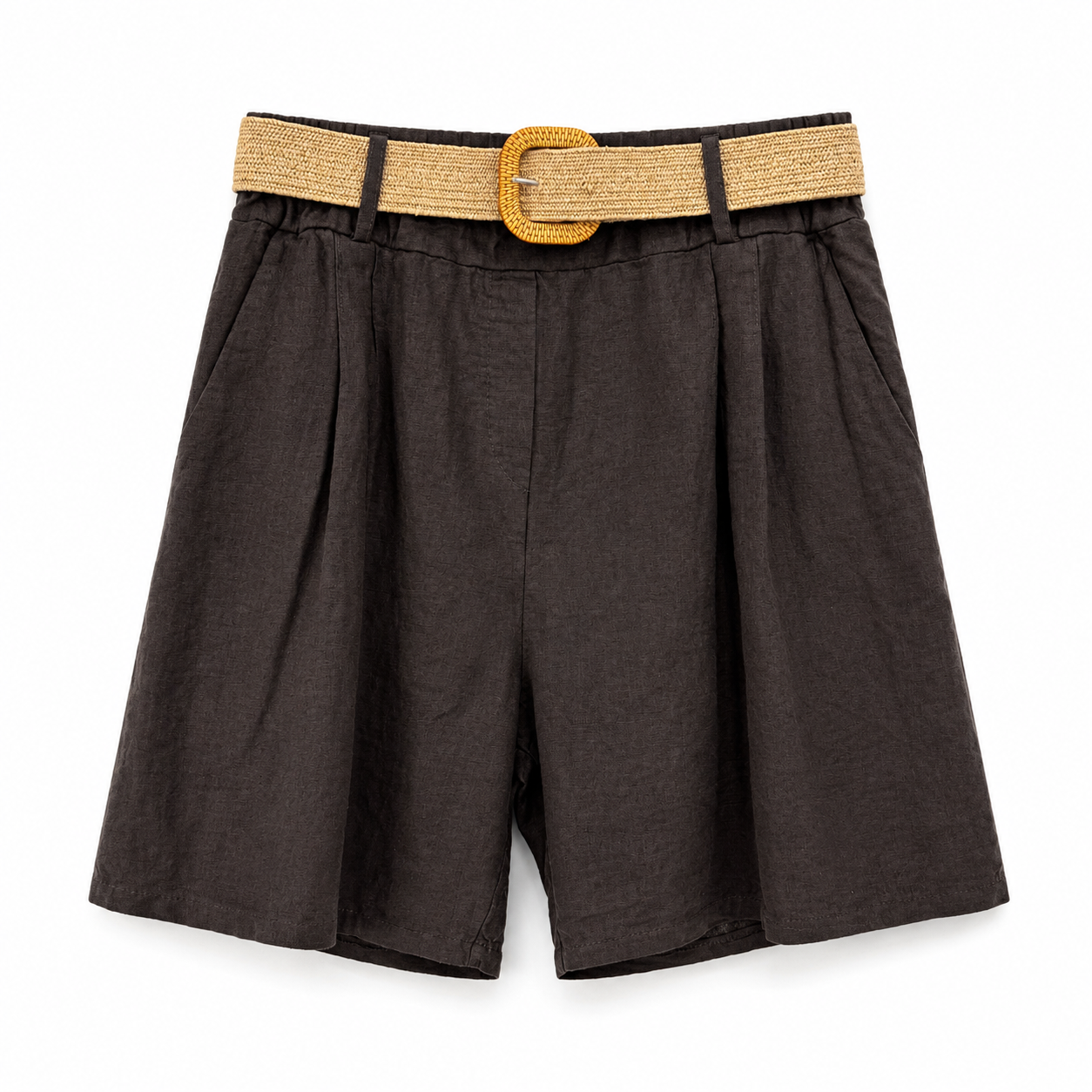Leinen-Baumwoll-Shorts mit Gürtel