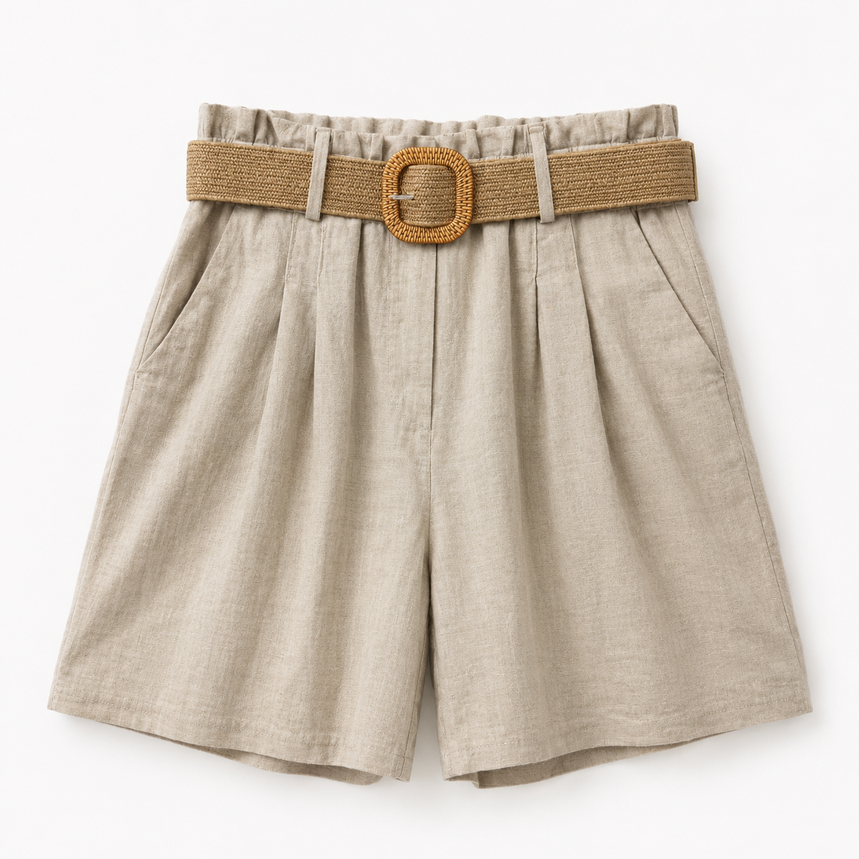 Leinen-Baumwoll-Shorts mit Gürtel