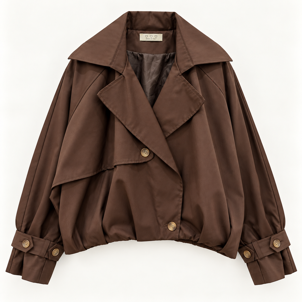Kurze Trenchcoat-Jacke in Braun – Balloon Style