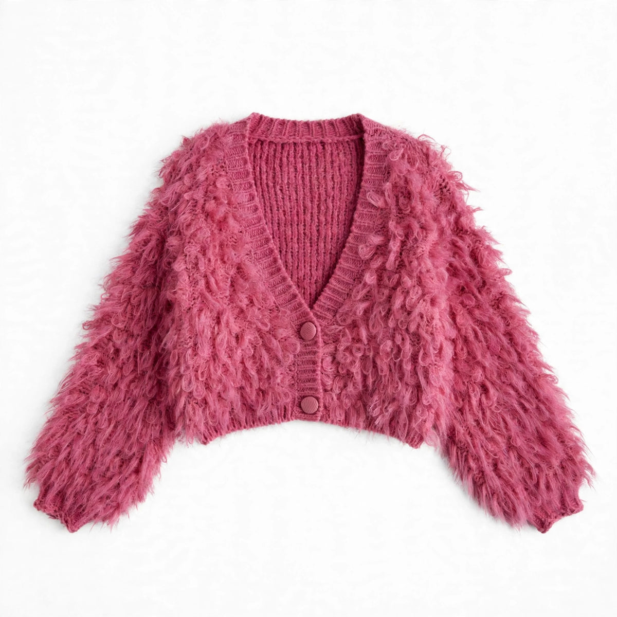 Flauschiger Kurz-Cardigan mit Knöpfen