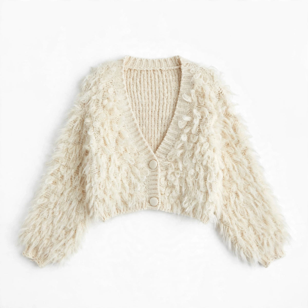 Flauschiger Kurz-Cardigan mit Knöpfen