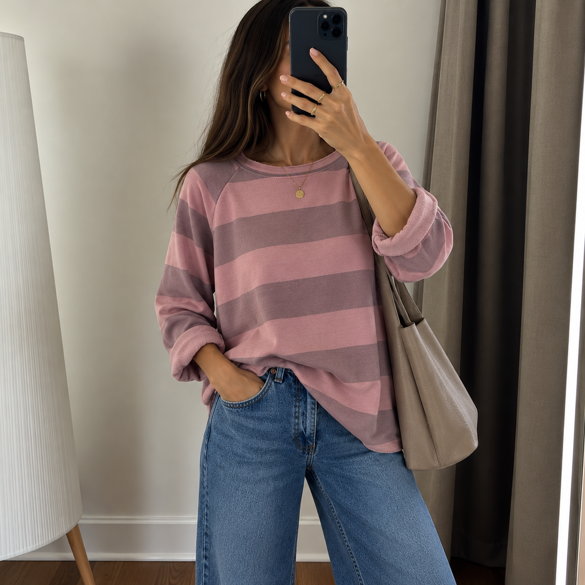 Oversize Streifen-Sweatshirt mit Raglanärmeln
